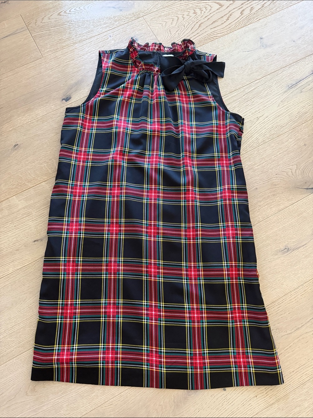J. Crew Tartan Shift Dress Red Plaid Black Bow Neck Women's Size 14 Holiday - Picture 2 of 6